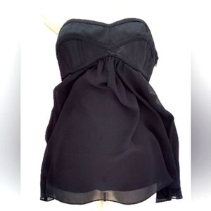 Flounce 100% Silk Bustier Black Strapless Top S Sexy